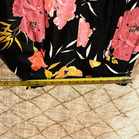 Guess Floral Tropical Print Hibiscus Pants Wide Leg Palazzo 6 Resort Black Pink - Picture 6 of 11